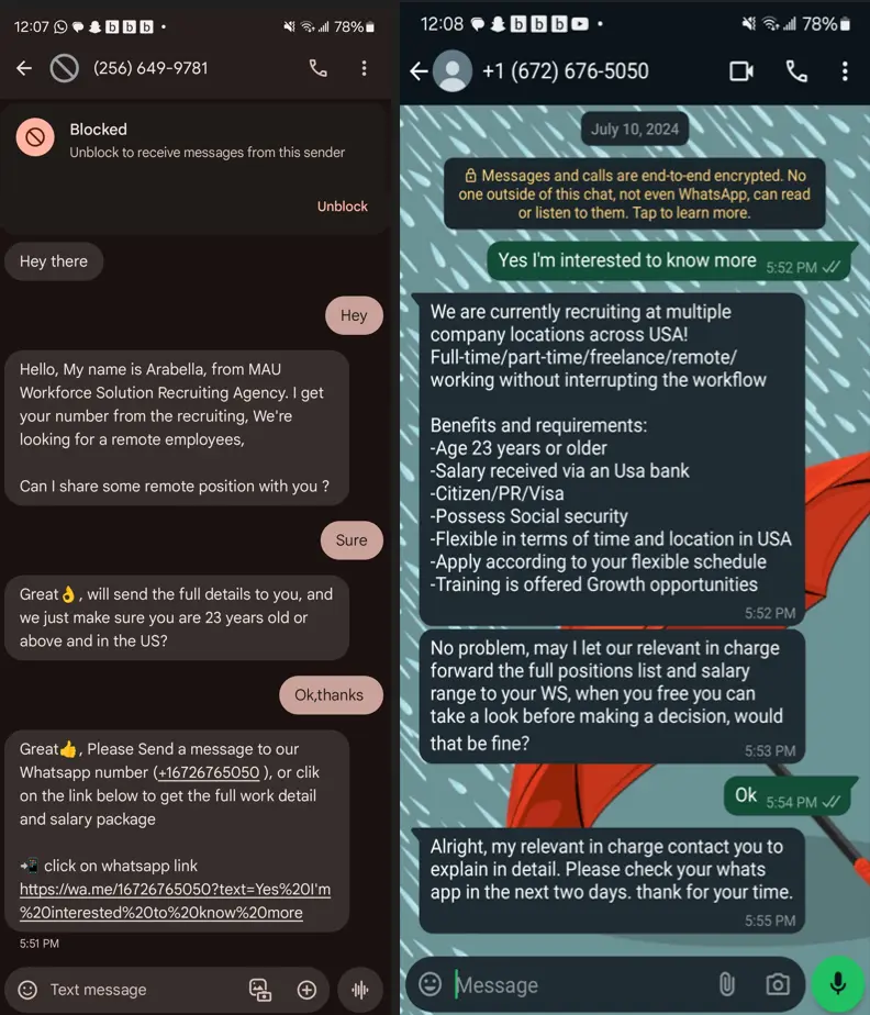 WhatsApp: Recruitment Scam